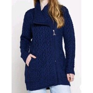 Aran Crafts Athenry Coat 100% Merino Wool Ireland Midnight Navy Blue Size